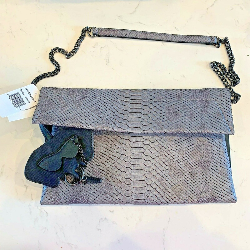 Christian Siriano Gray Reptile Clutch Purse New Handbag Faux Leather